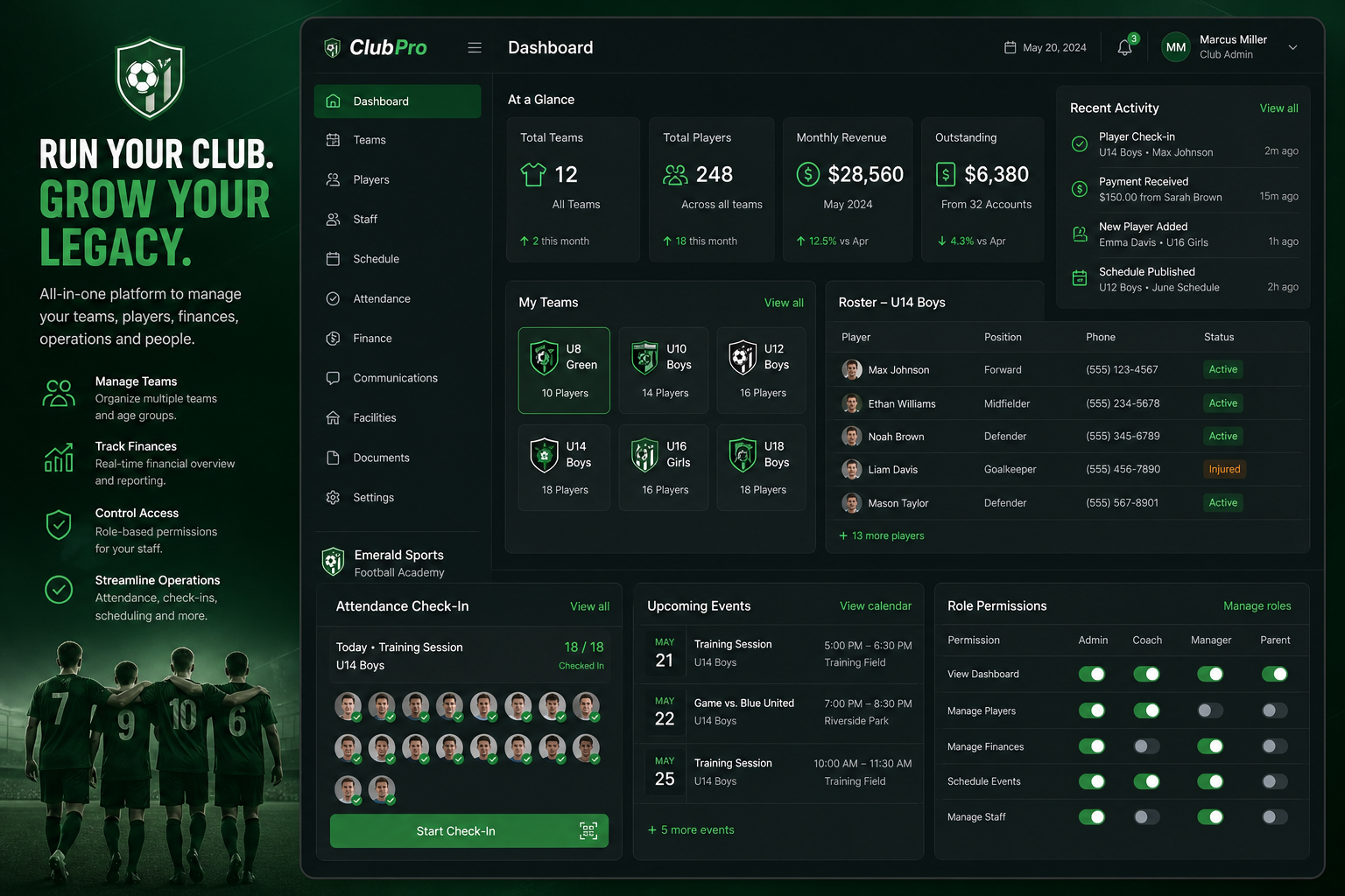 Club operations dashboard